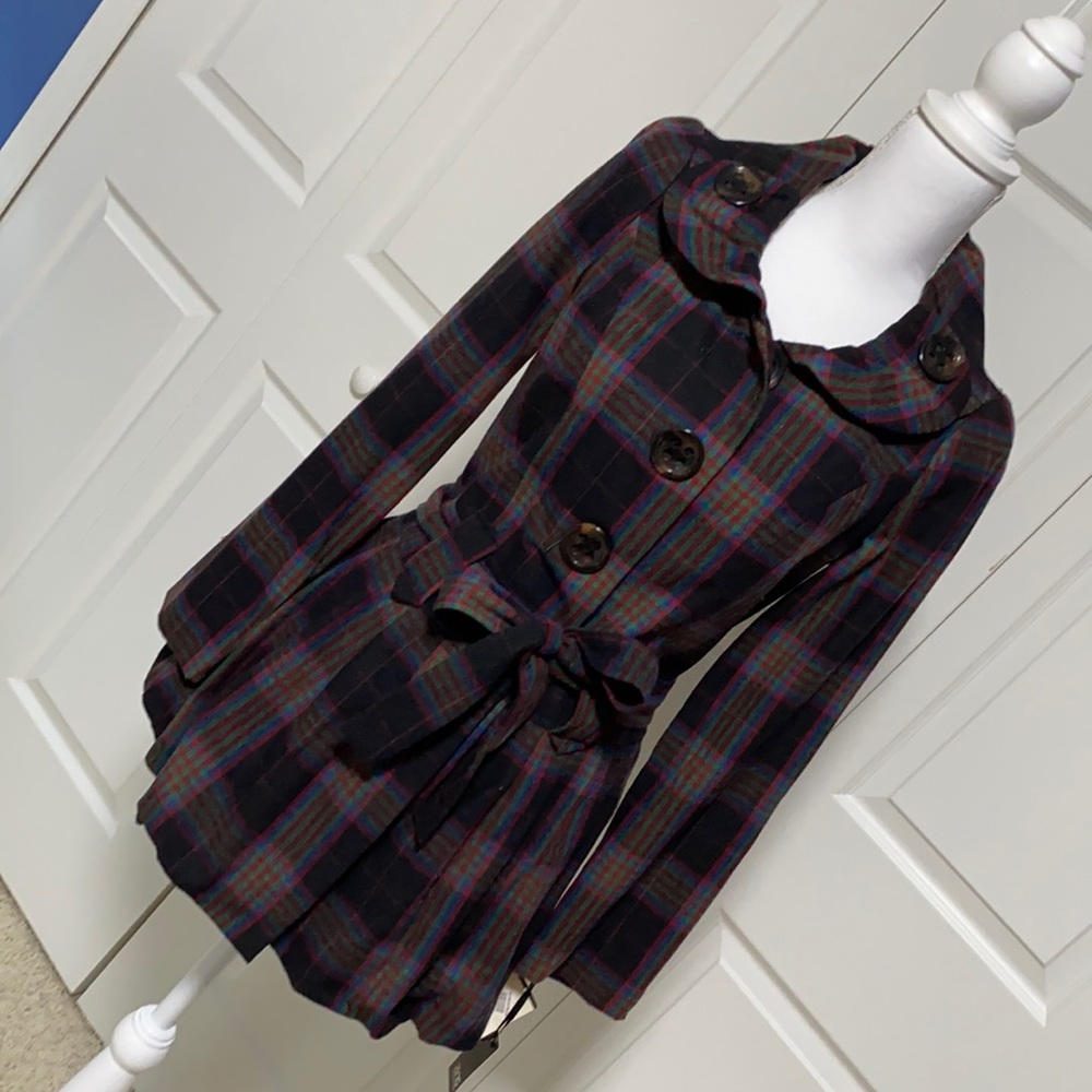 Zinc Plaid Fitted Belted Skirted Flare Peacoat S
